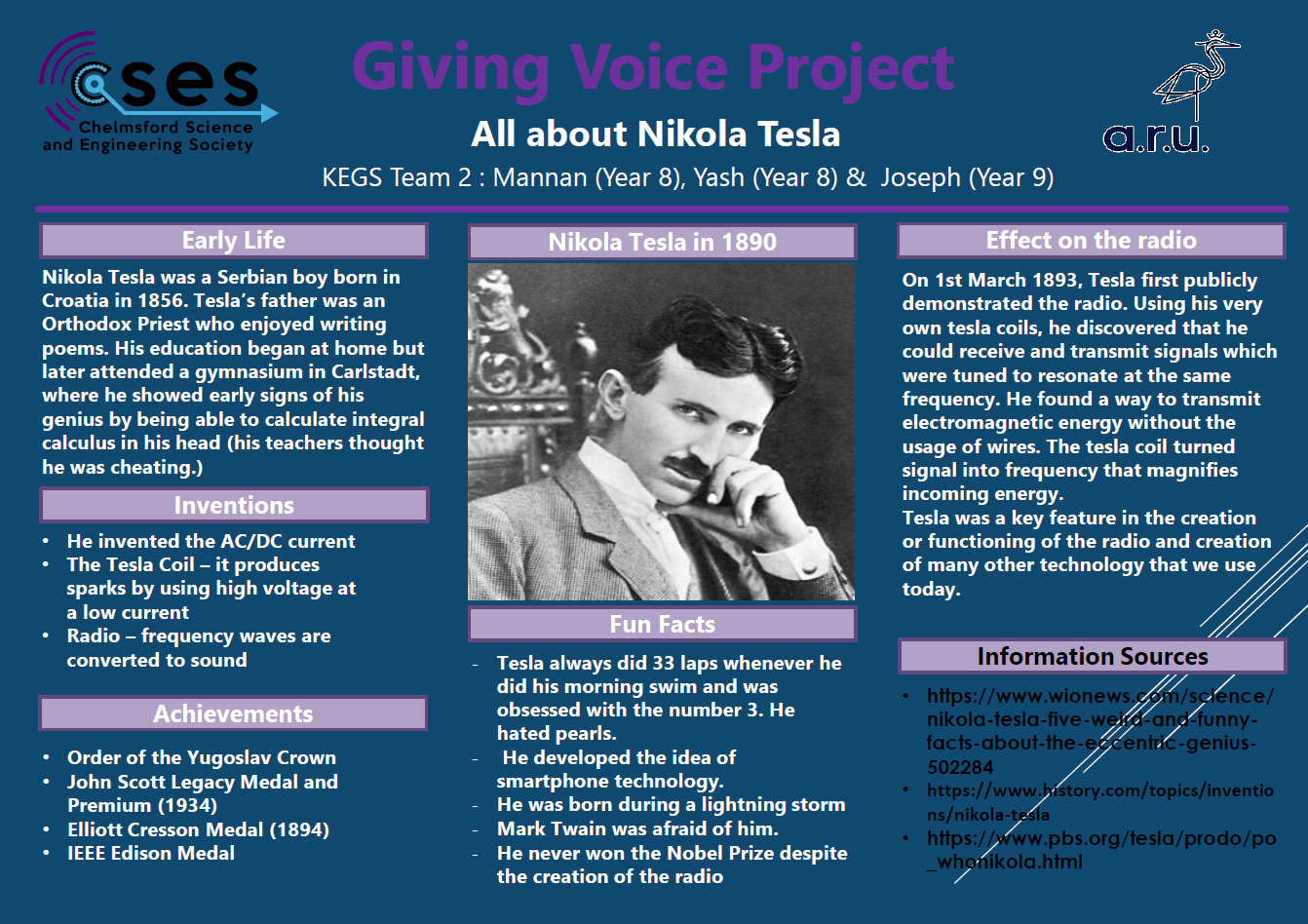 Poster with information about Nikola Tesla